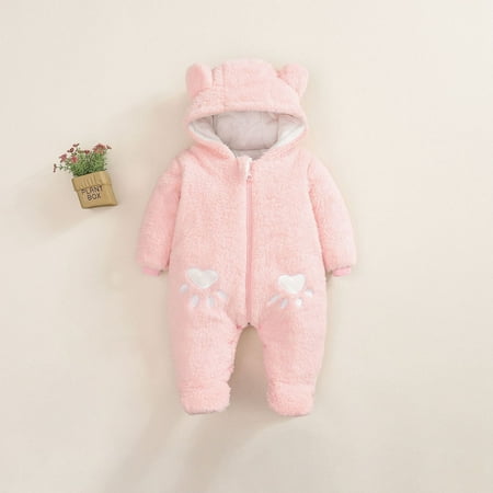 

TMOYZQ Baby Boys Girls One-Piece Plush Hooded Jumpsuit Autumn Winter Warm Footie Romper Outfits Bear Ear Infant Zipper Fleece Bodysuit Playsuit Newborn Clothes