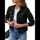 thumbnail image 1 of Chaquetas Vaqueras para Mujer, Básicas, de Larga, con Botones, Estilo Corto, A Negro XL, 1 of 7
