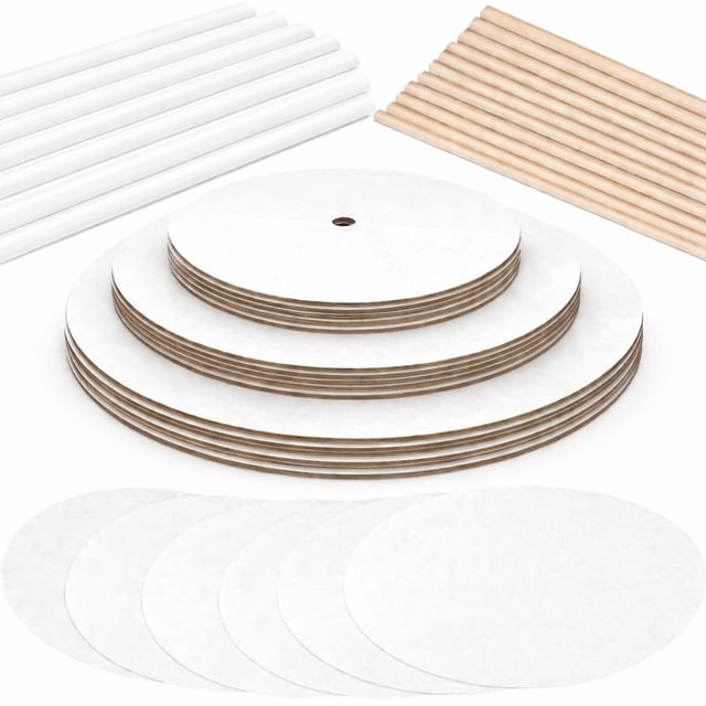 Little Ladle Cake Tier Stacking Kit - 10 Inch, 8 Inch, 6 Inch Cake Boards + Parchment Paper Rounds + Bamboo and Straw Cake Dowels For Tiered Cakes -