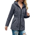 thumbnail image 5 of Women's Waterproof Long Rain Jacket Hooded Full Zip Drawstring Cinched Waist Lightweight Raincoat with Pockets for Hiking Travel Outdoor, Gray, S, 5 of 7