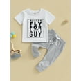thumbnail image 2 of Bagilaanoe 2pcs Toddler Baby Boys Long Pants Set Letters Print Short Sleeve T-shirt Tops + Trousers 6M 12M 18M 24M 3T Kids Casual Outfits, 2 of 8