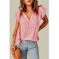 thumbnail image 3 of ABPHQTO Top rosa con escote en V y cordón con volantes en capas para mujer, 3 of 5