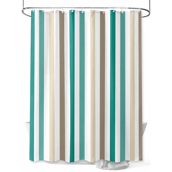 Fsddascl Teal Brown Stripe Shower Curtain Set - Long 72" x 84" Washable Bathtub Curtain with 12 Hooks, Gradient Geometric Vertical Striped Waterproof Fabric Stall Shower Curtains for Bathroom/Bathtub