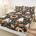 thumbnail image 4 of Manfei Cute Sunflower Ghost Queen Sheets 4 Pieces, Halloween Autumn Pumpkin Flowers Queen Sheet Sets, Green Orange Yellow,1 Fitted Sheet, 1 Flat Sheet and 2 Pillowcases, 4 of 5