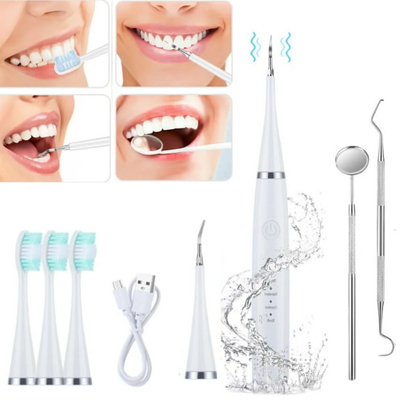 KIBVOE Electric Dental Teeth Cleaning , Teeth Whitening Tool Kit with LED Light,Sonic Tartar Plaque Remover for Teeth Cleaning with 3 Adjustable Modes, USB Rechargeable,White.