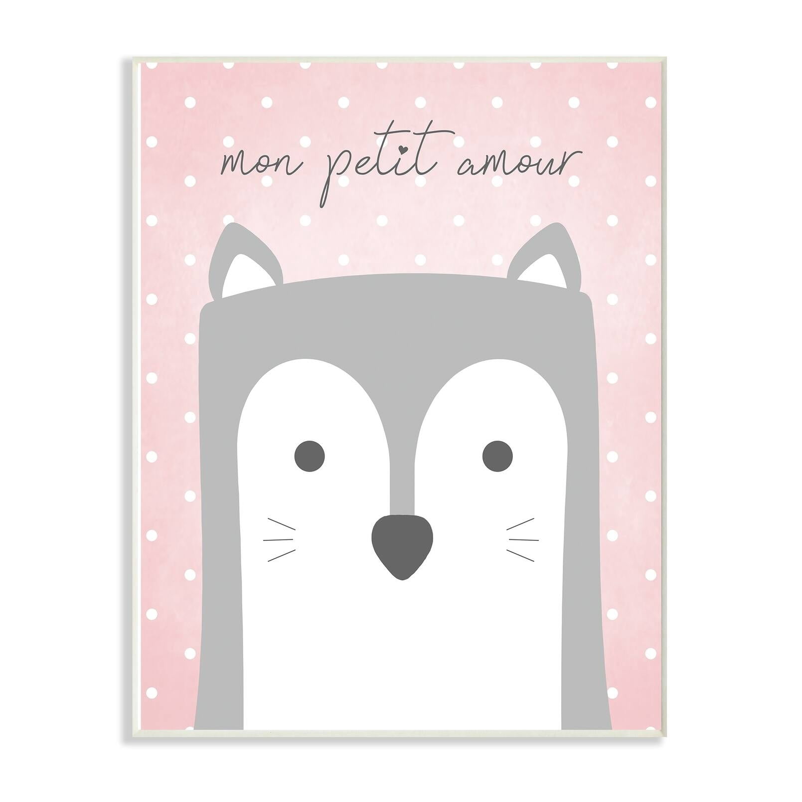The Kids Room By Stupell Mon Petit Amour Grey Fox with Pink Polka dots Wall Plaque Art