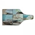 thumbnail image 1 of Spa Cutting Board, Far East Close to Your Heart Massage Theme Collage Oils Candles Flowers Print, Decorative Tempered Glass Cutting and Serving Board, Wine Bottle Shape, Blue and White, by Ambesonne, 1 of 1