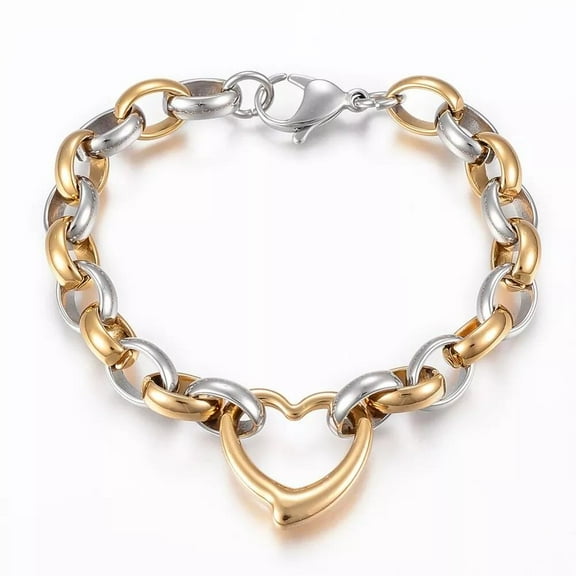 Stainless Link Steel Bracelet Stainless Steel Pendant Heart Gold Silver 8.6 A65