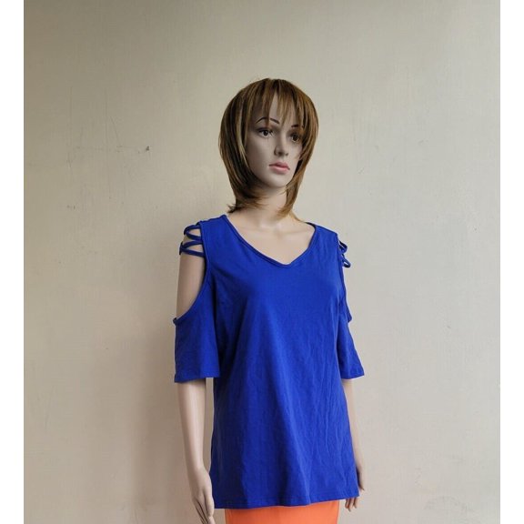 Women´s Cold Shoulder Cage Detail Blouse Size 2XL Roral Blue