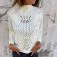 thumbnail image 3 of Women Sweater Round Neck Long Sleeve Hollow Design Jacquard Decor Knitting Tops Solid Color Loose Fit Casual Sweater, 3 of 8