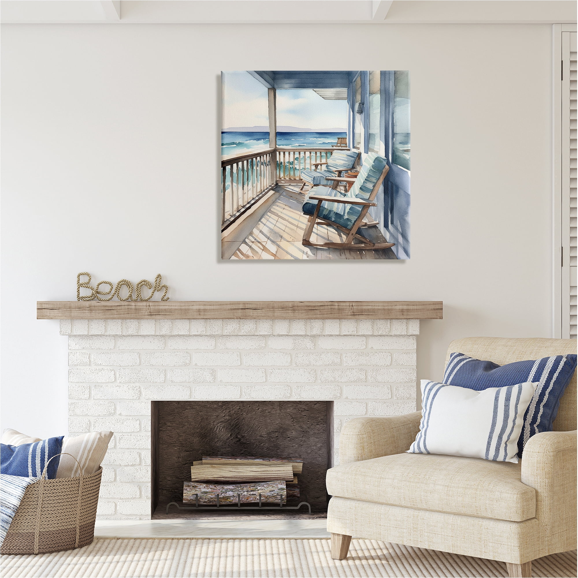 Stupell Industries Waterfront Beach View Landscape Painting Gallery Wrapped Canvas Art Print Wall Art, 30 x 30