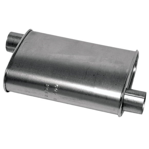 Dynomax Exhaust Muffler 17696 Thrush Turbo; 2-1/2 Inch Offset Inlet; 2-1/2 Inch Offset Outlet; 14 Inch Case Length/18 Inch Overall Length