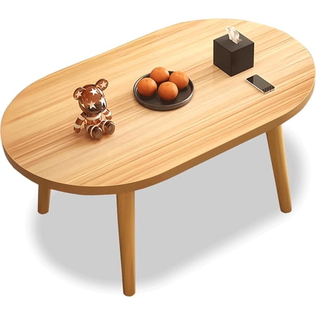 Small Coffee Table Low Table Solid Wood Sturdy Floor Table Desk for Sitting on The Floor, Storage and Living Room Furniture,Natural Wood,24inch (Round Wood, 24 * 16inch)