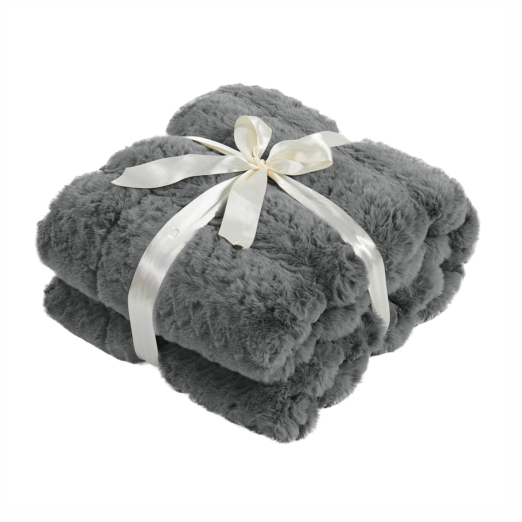 Home Soft Things Tread Pattern Faux Fur Throw Blanket with Micromink Back, Luxury Soft Cozy Plush Fluffy Fuzzy Reversible Thick Warm Throw Blanket, 60x70 inches, Grey
