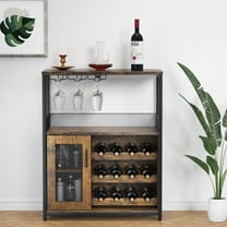 Tuekys Wine Bar Cabinet with Storage,Small Liquor Cabinet,Bar Cabinet with Glass Holder,Mesh Door for Apartment,Bar,Kitchen,Dining Room,Home Decor-Brown
