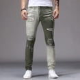 thumbnail image 4 of Blmnix Ripped Jeans Trousers for Men Cargo Skinny Jeans Slim Fit Low Waisted Sweatpants Slim-Leg Long Green Mens Pants Casual,S, 4 of 9