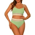 thumbnail image 1 of Conjuntos de bikini de dos piezas de talle alto con canalé para mujer, con tirantes ajustables, traje de baño, color verde claro grande, 1 of 5
