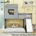 thumbnail image 5 of BELLEMAVE Bunk Beds Twin over Full Size, Playhouse Bunk Bed with Slide, Roof, Window, Ladder and Full-Length Guardrail,House Bunk Beds for Teens(Gray), 5 of 12
