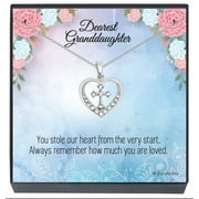 Granddaughter Heart Cross Pendant Necklace, Religious Christian Jewelry, Baptism, Presents, Graduation, Christmas, Stocking Stuffer Gift for Girls, Teens, Women, Females by SheridanStar