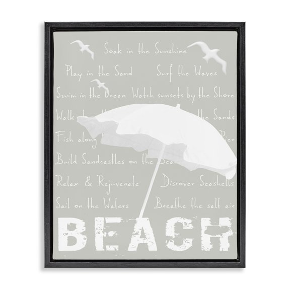 Stupell Industries Coastal Summer Beach Activities Black Floating Frame Canvas Art, 25 x 31, by Graffitee Studios
