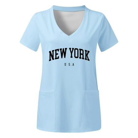 

Scrubs For Women Tops Stretchy Plus Size V Neck Short Sleeved Prints Shirts With Pocket Nurse Uniforms Women