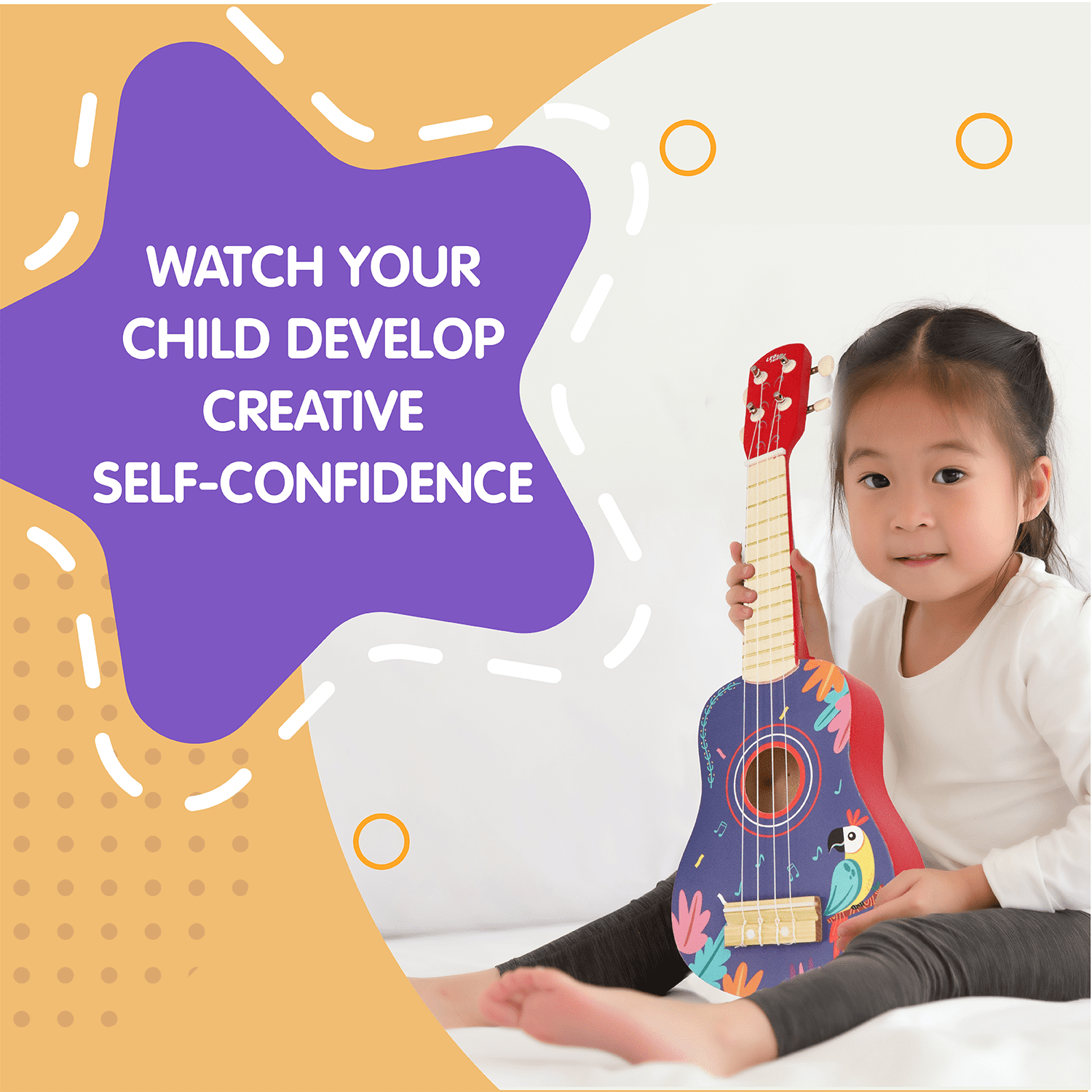 Leo & Friends Wooden Ukulele for Toddlers | Made with Non-Toxic Wood