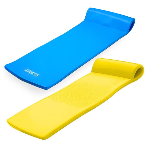 TRC Recreation Sunsation 1.75" Foam Pool Float Lounger w/ Headrest, 2 Pack, Blue & Yellow
