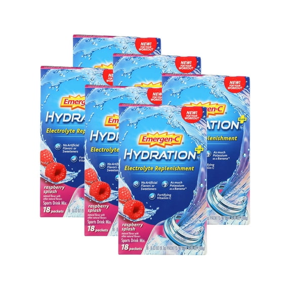 Emergen-C Hydration+ Sports Drink Mix With Vitamin C Raspberry Flavor 18 count ( 6 Pack )