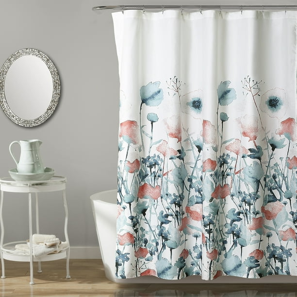 Lush Decor Contemporary Blue Fl, Lush Decor Cocoa Flower Shower Curtains
