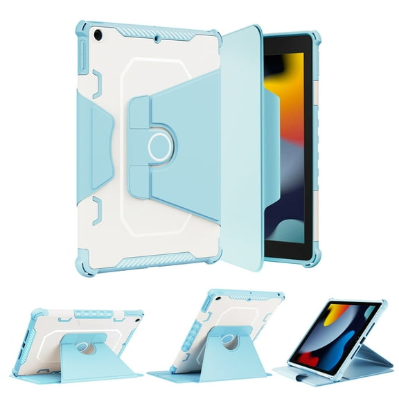 Heavy Duty Armor Case for iPad 9th/8th/7th Generation 10.2" 2021/2020/2019, Rotated Kickstand Design Soft TPU Rugged PC Shockproof Cover with Auto Wake/Sleep Pen Holder Slim Flip Case,Blue