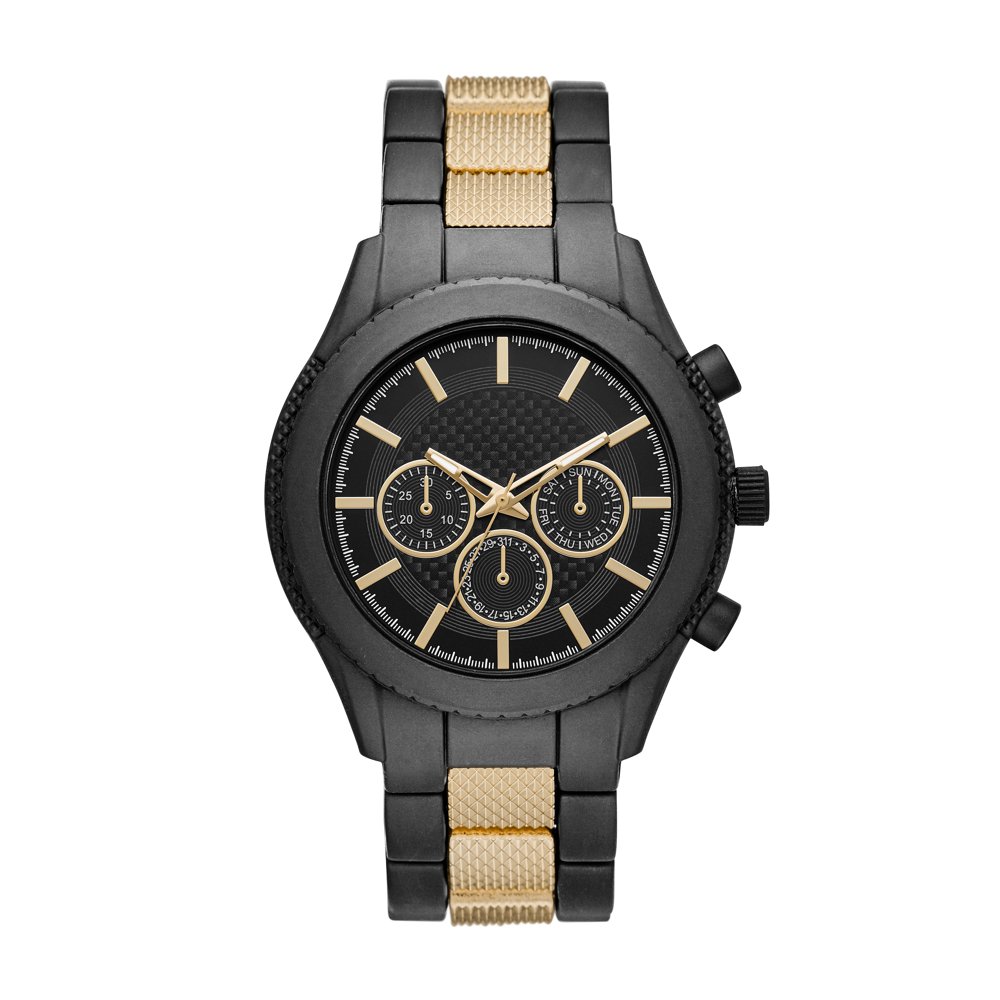 Men's Oversized Matte Black and Goldtone Bracelet Watch