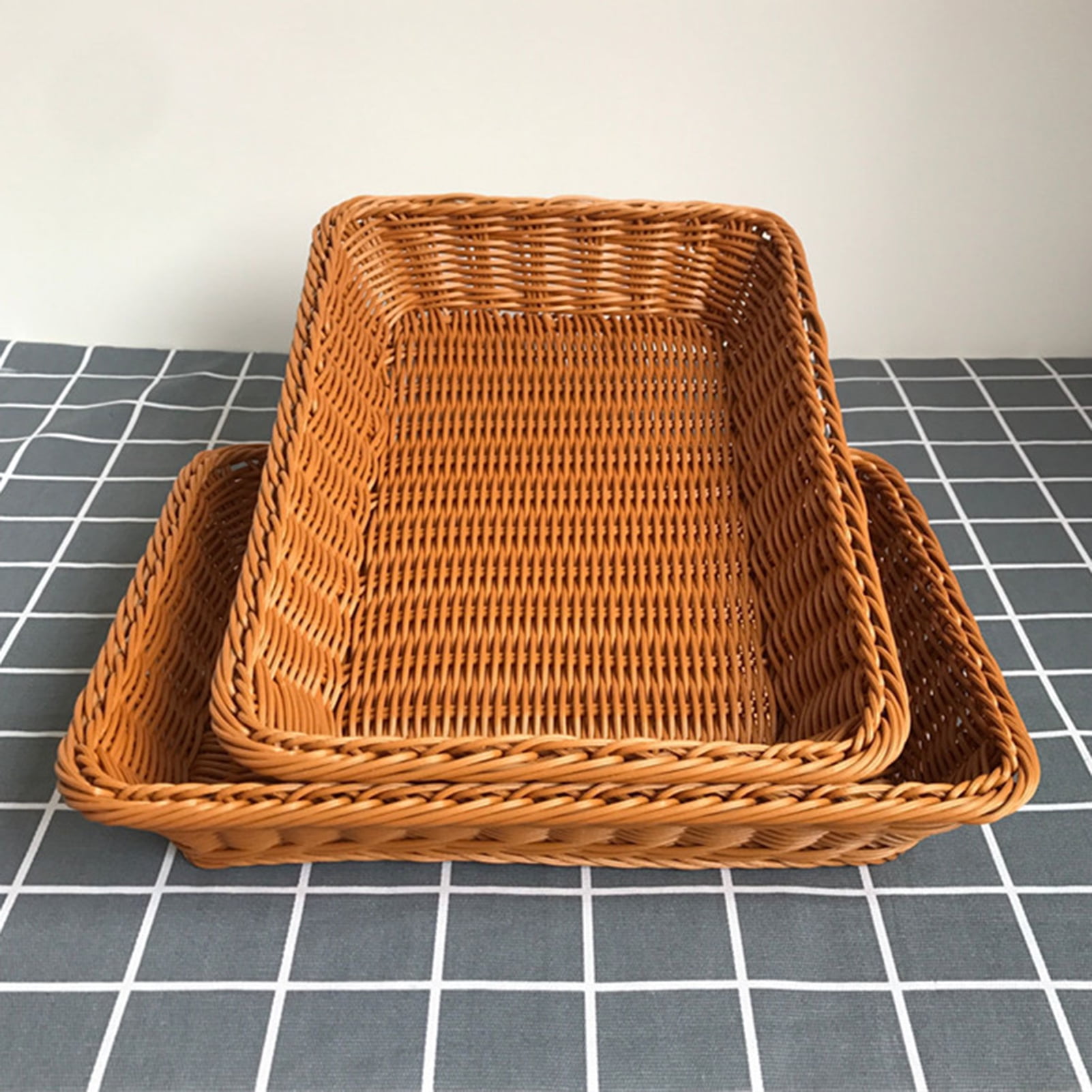Travelwant Wicker Bread Basket, Rectangular Woven Basket with Handles
