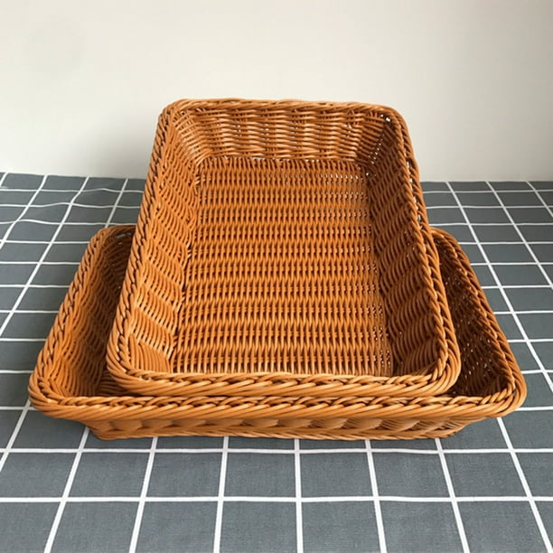 Travelwant Wicker Bread Basket, Rectangular Woven Basket with Handles
