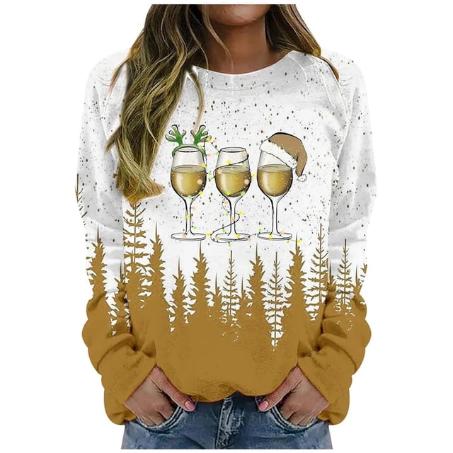 Rbaofujie Chandails d'Automne pour Femmes Femmes Mode Décontractée Imprimé Col Rond Ample Manches Longues T-shirt Chandails Blouse Orange Chandails à Capuchon pour Femmes