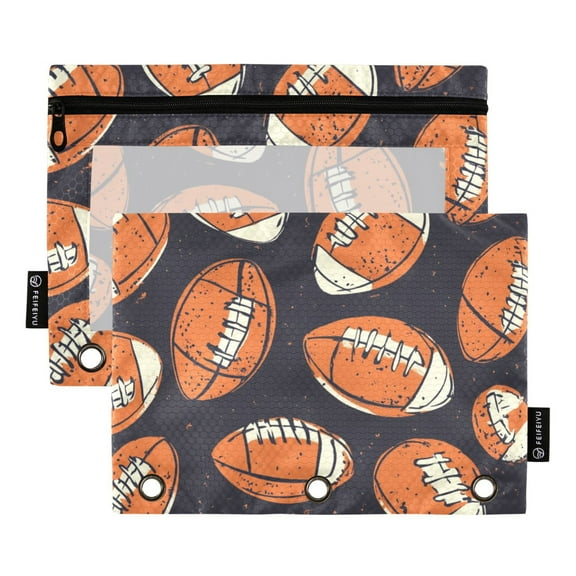 Pencil Pouch for 3 Ring Binder, Binder Pencil Case with Smooth Zipper, Clear Window Pencil Case for Binder, Big Capacity 3 Ring Binder Pencil Bag with 3 Reinforced Grommets. Rugby Pattern