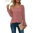 thumbnail image 3 of BadPiggies Women's Tunic Top for Leggings Square Neck Puff Long Sleeve Shirt Casual Fall Sweatshirt Sweater T-Shirt (S, Pink), 3 of 5