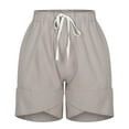 thumbnail image 4 of Lenpel Shorts for Women High Waisted Drawstring Asymmetrical Hem Casual Shorts Summer Lounge Shorts with Pockets, 4 of 7