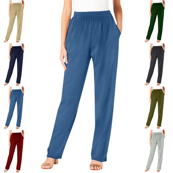 LEKWK Pants for Women Plus Size High Waist Stretchy Casual Pants Relaxed Fit Straight Leg Pants with Pockets Business Work Casual Pants