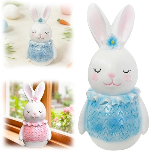 Easter Resin Bunny Figurine Cute Rabbit Table Centerpiece Decor for Easter Spring Signs Centerpieces Farmhouse Home Tabletop Decorations (Blue, 8.45")