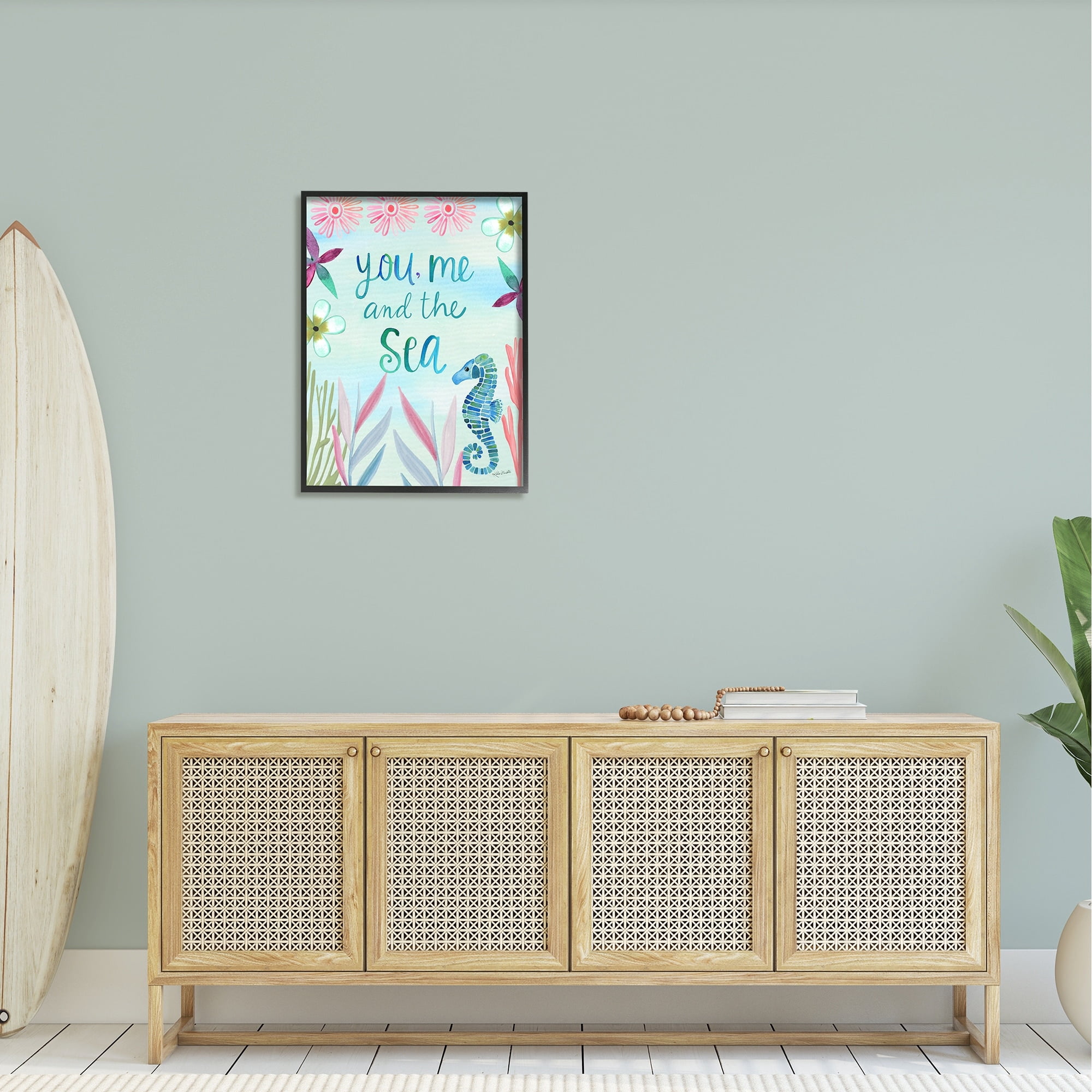 Stupell Industries You, Me & Sea Romanic Beach Lover Ocean Life Phrase Graphic Art Black Framed Art Print Wall Art, Design by Katie Doucette