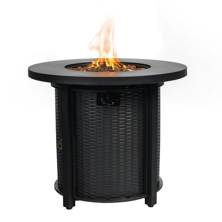 Tcbosik 30in Propane Fire Pit Table, 40,000 BTU Outdoor Metal Firepit with Lid for Outside Patio Deck Garden, Black
