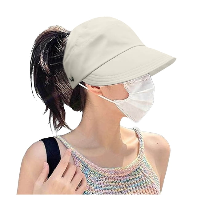 Sombrero de sol con lazo para mujer - Diseño sin copa, poliéster, protección UV, talla única (56-59 cm)