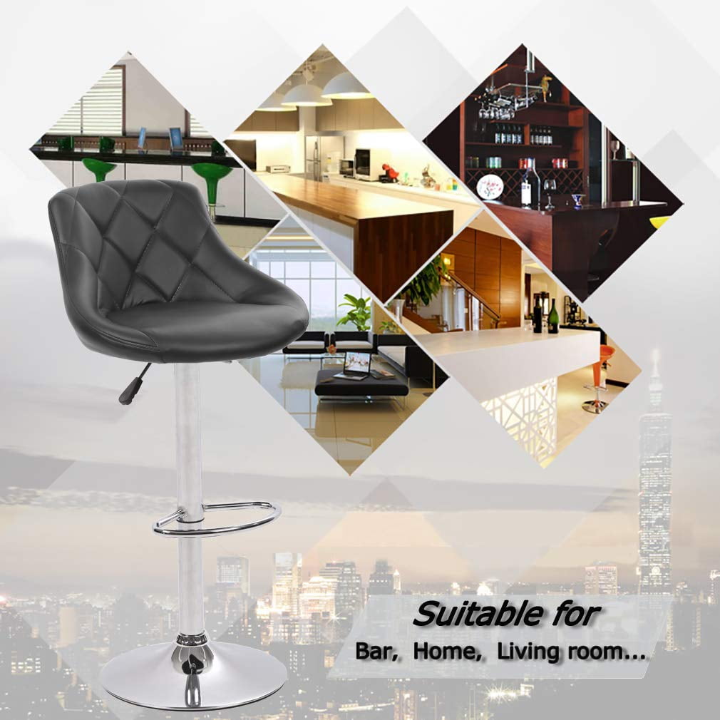 FDW Bar Stool with Adjustable Height, Black, Set of 2