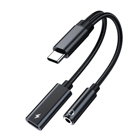 USB C to 3.5mm Headphone and Charger Adapter, 2-in-1 USB Type C to Aux Audio Jack Hi-Res DAC and PD 3.0 Fast Charging Dongle Cable Compatible with Pixel 4 XL, Galaxy S21 S20 S20  Plus Note 20（Black)