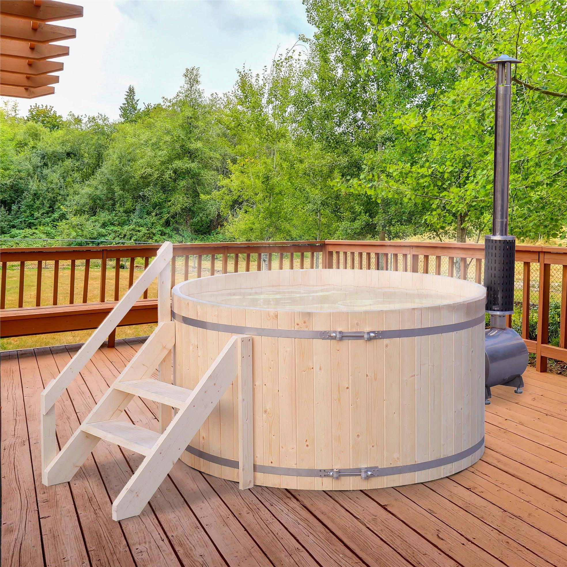 ALEKO PEWSHTUB Pine Hot Tub and Ice Bath 4-5 Person with Wood-Fired Heater