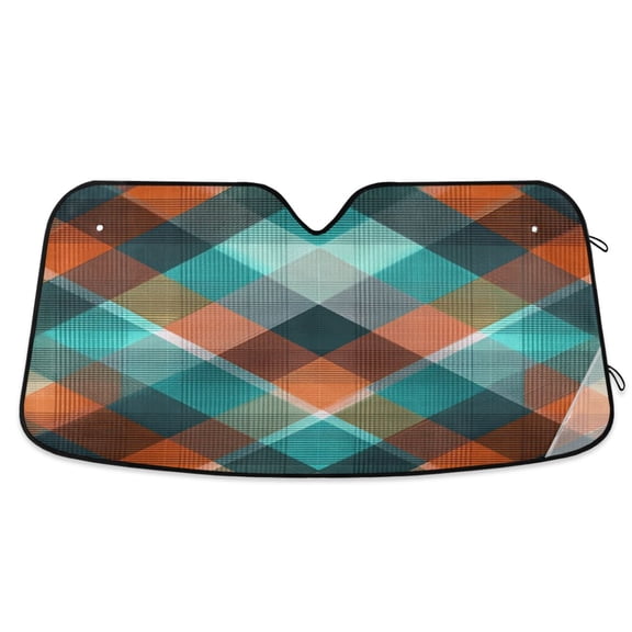 Iauyy Foldable Windshield Sun Shade for Cars, Interior Sun Protection for car UV Protection for Sedan/SUV/Truck, (S/M/L) Retro Diagonal Check