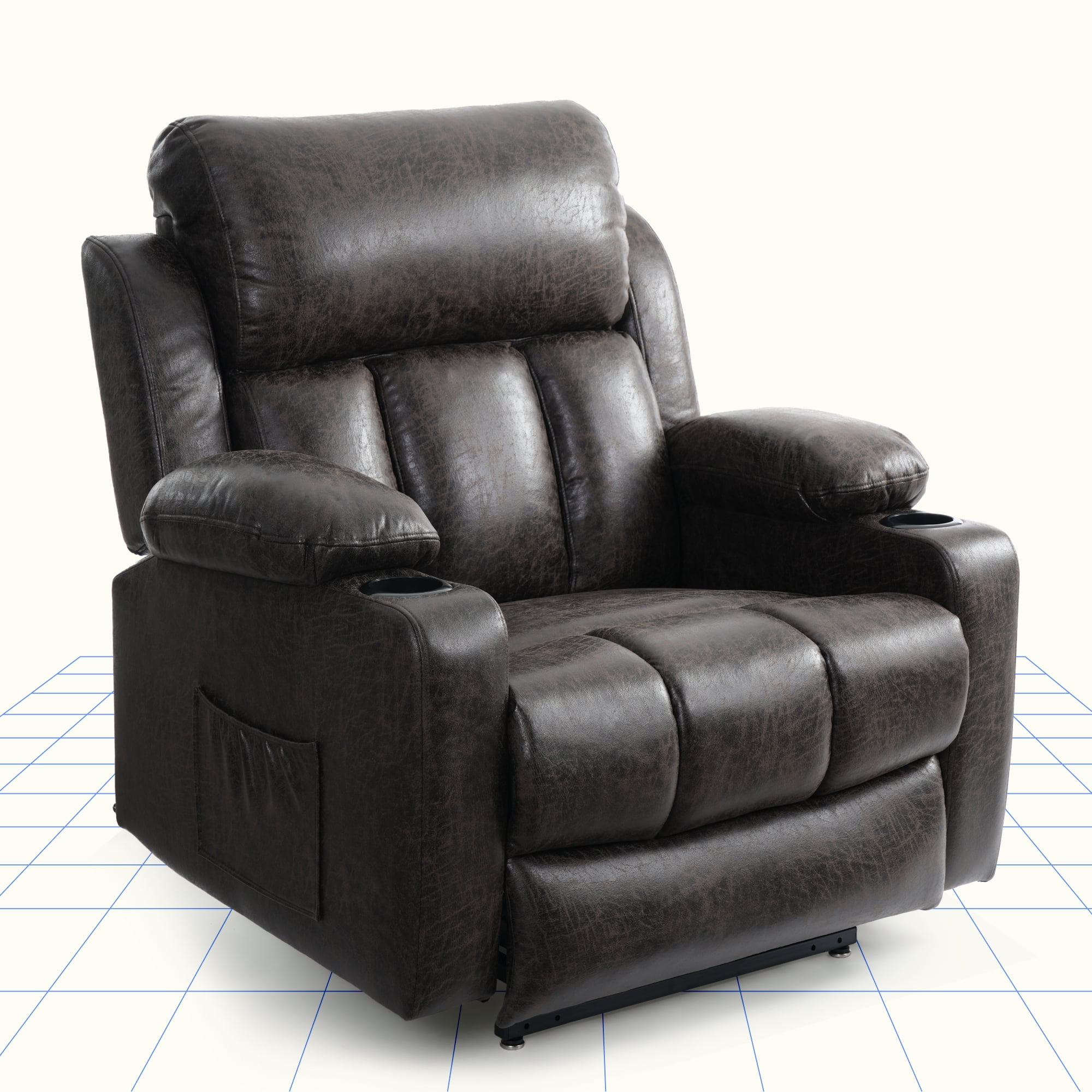 FLEXISPOT Power Lift Recliner Chair with Massage & Heat, Dual Motor Electric Lift Chair, Wide Seat Faux Leather Reclining Chair for Elderly, Soft Upholstered, Infinite Position, Living Room, L Size