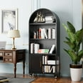 thumbnail image 3 of GANGMEI 73" Tal Metal Arched Bookcase with Wheels, Modern Freestanding Black Arch Storage Cabinets for Home Office Bookshelf Living Room, Assembly Required, 3 of 8