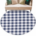thumbnail image 2 of 8ft Round Rug, Navy Blue White Plaid Non-Skid Rubber Backing Large Area Rugs - Living Room Bedroom Home Office, Farmhouse Checkered Buffalo Indoor Floor Mat Carpets Washable Rug, 2 of 9