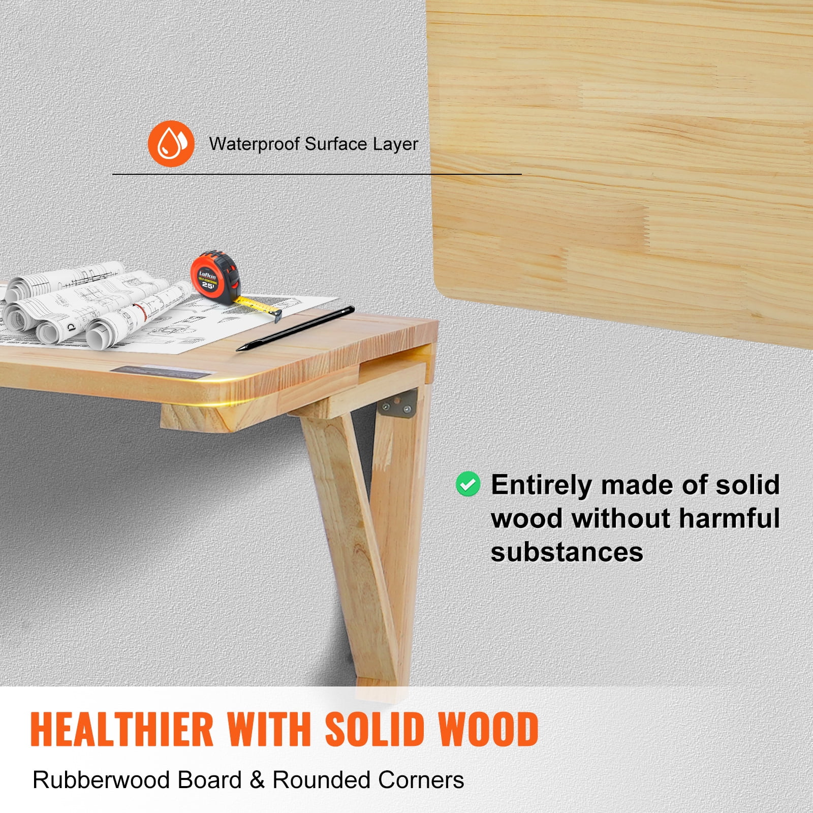 SKYSHALO Wall-Hanging Foldable Desk, 31.5" x 23.62" Space-Saving Drop-Leaf Table, Crafted from Wood with Metal Support, Versatile Folding Wall Desk for Home Office, Dining Area, Laundry, Kitchen, Bar